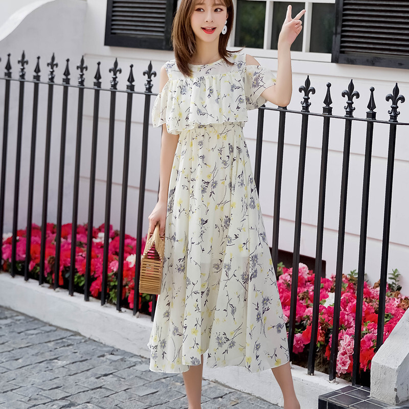 雪纺连衣裙2018夏季新款少女及踝长裙女学生小清新碎花中长款裙子