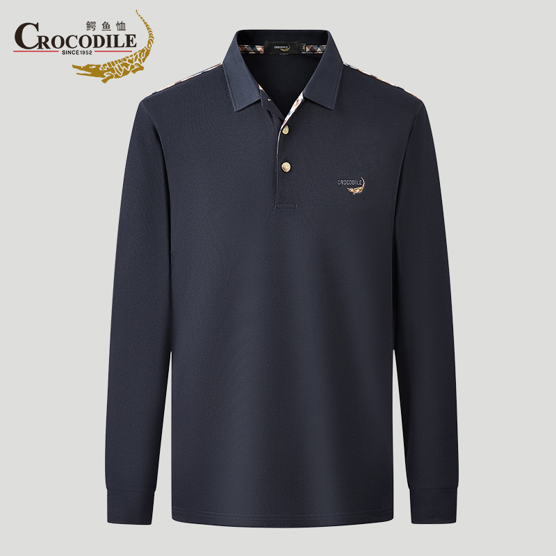 鳄鱼恤CROCODILE 男士POLO衫商务休闲秋冬纯色简约翻领长袖T恤高清大图