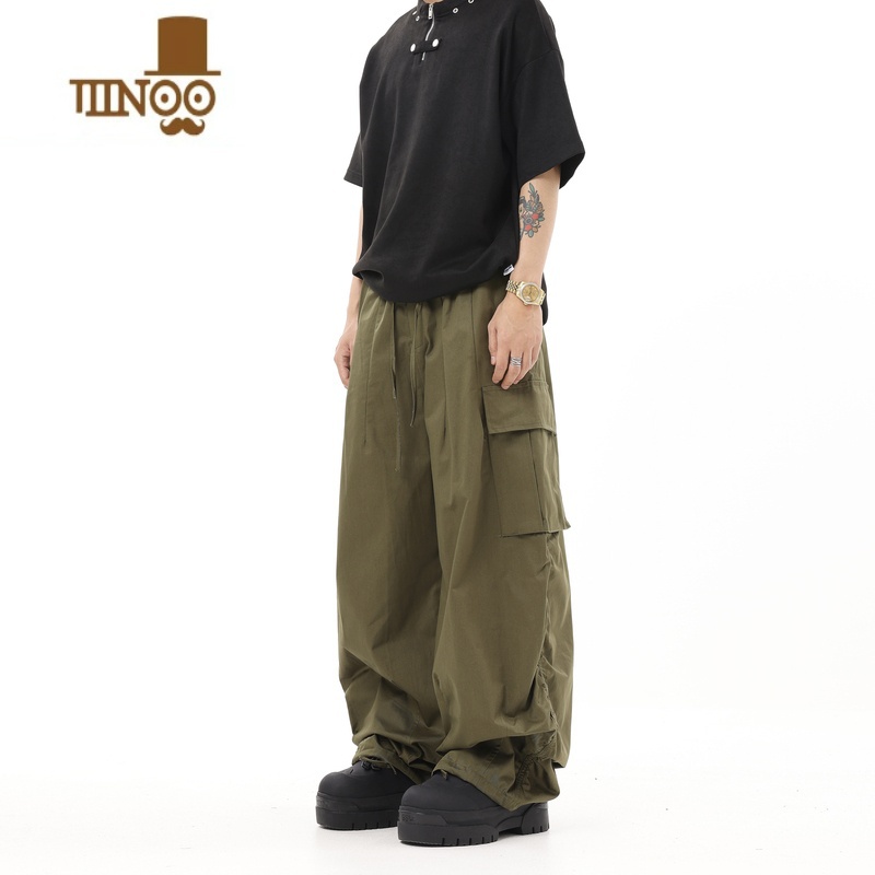 YANXU美式复古可束脚hiphop宽松工装裤嘻哈百搭阔腿拖地伞兵休闲装高清大图