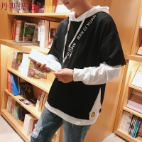 春秋潮男装学生韩版青少年套头连帽假两件笑脸卫衣宽松bf黑色笑脸卫衣加绒款