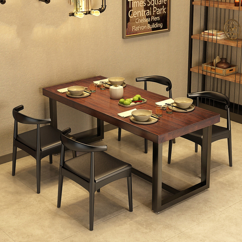 美式铁艺餐桌椅组合家用小户型餐厅长桌简约泡茶桌餐饮店饭桌定制商品