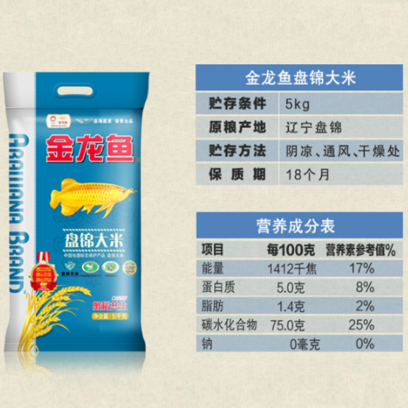 金龙鱼东北大米蟹稻共生盘锦大米5KG