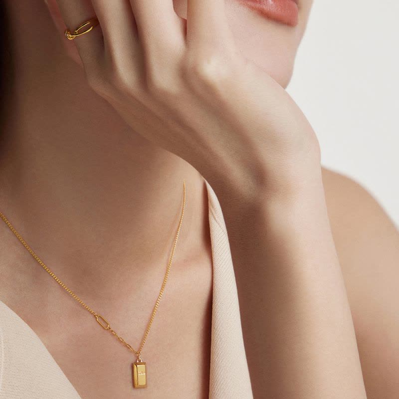 周大福珠宝首饰金砖拼接链足金黄金项链吊坠计价(工费:880计价) F226470图片