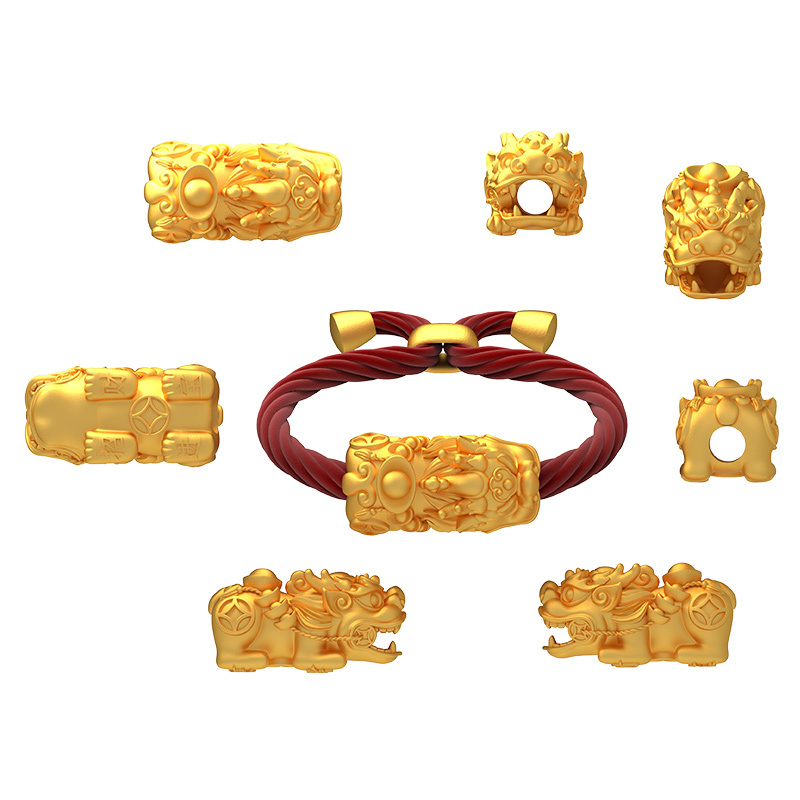黄金码头3D硬金元宝貔貅手串财富年足金999配件黄金串珠新年礼物