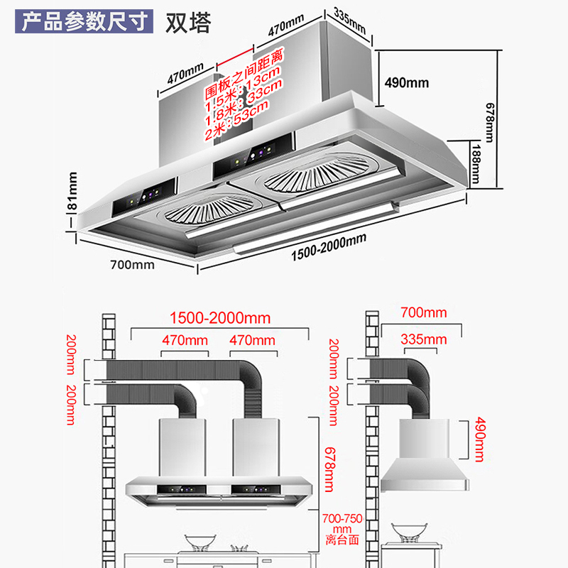 欢呼好太太 免清洗2400W大功率商用油烟机2米农村土灶吊装乡下柴火灶油烟机大锅灶顶吸式饭店餐饮厨房抽油烟机 双电机高清大图