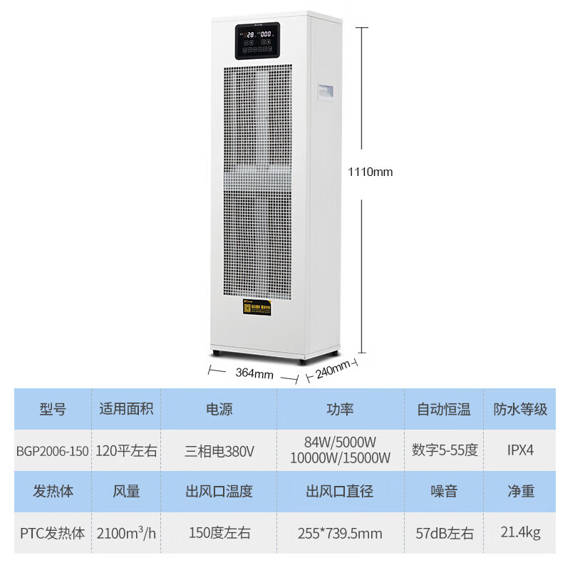 宝工电器(BGE)暖风机 大功率取暖器 热风机电暖器电暖风BGP2006-150 380V高清大图