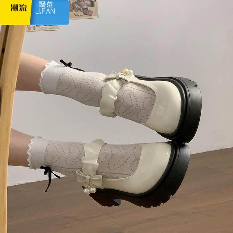 聚范法式玛丽珍小皮鞋女厚底2024夏季新款增高jk鞋粗跟圆头配裙子单鞋高清大图