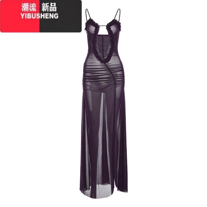 YIBUSHENG## 法式庄园暗夜设计感镂空吊带裙女 收腰显瘦连衣裙