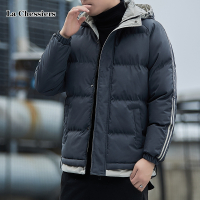 官方休闲棉服男士冬季外套潮牌连帽棉衣加绒加厚保暖棉袄子时尚面包服 3XL 深灰