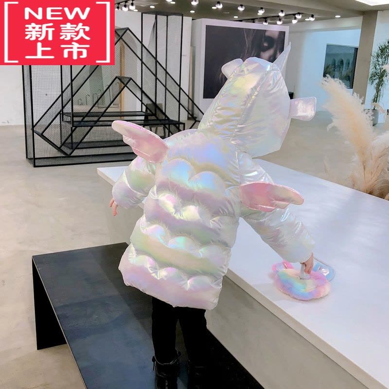 可莉允女童独角兽羽绒棉衣冬季2022加厚儿童炫彩外套女宝宝免洗翅膀棉服图片
