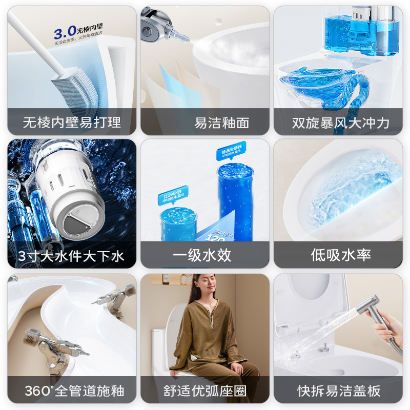 九牧（JOMOO）马桶家用坐便器无棱内壁双旋大冲力虹吸式马桶旋冲无棱马桶11396KB高清大图