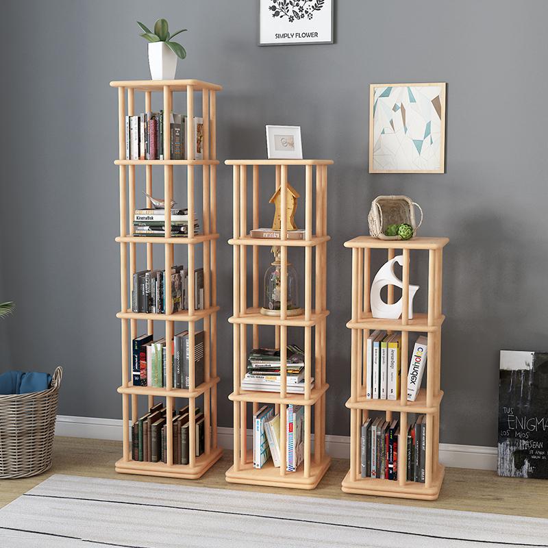 森美人创意旋转书架学生简易多层书报架书房实木落地书柜置物架cd架高清大图