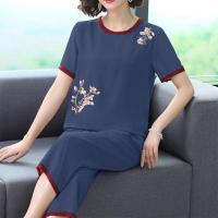 情娇婷(QINGJIAOTING)妈妈装夏装小个子两件套中老年女装上衣中年人休闲裤套装