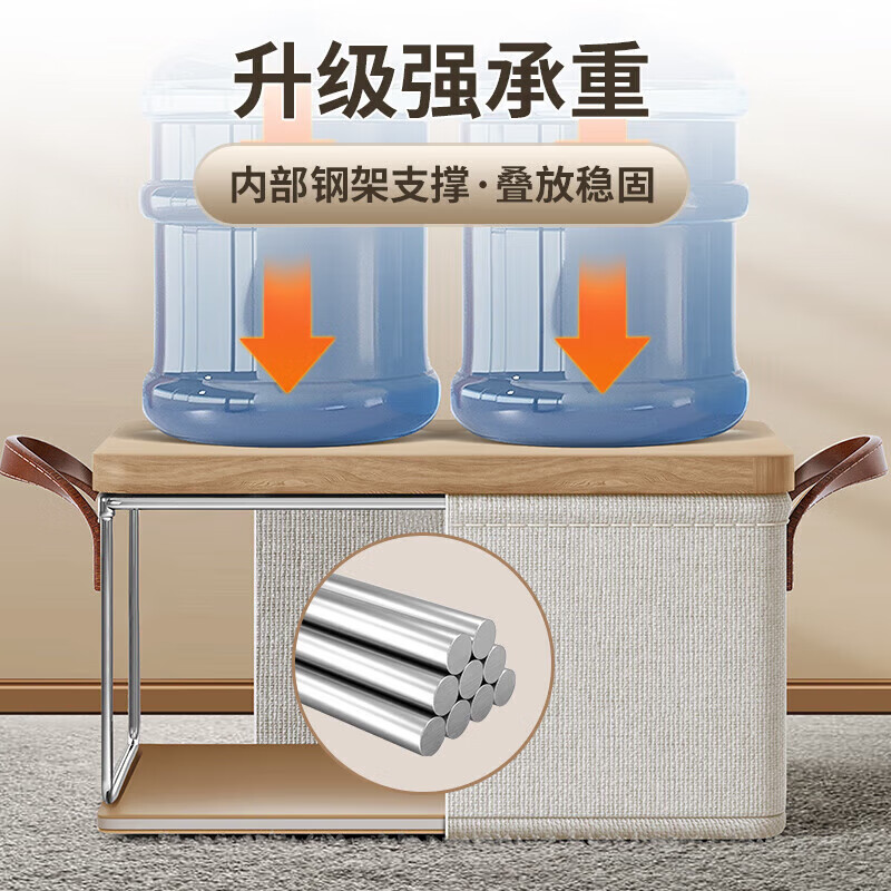 百草园布艺收纳箱衣服裤子收纳盒筐内衣柜储物分层整理分隔神器大号米黄高清大图