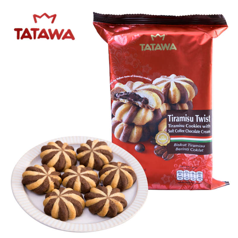 (拍1发2)马来西亚进口TATAWA提拉米苏巧克力爆浆曲奇饼干120g*2袋 充饥夹心饼干独立装网红休闲零食办公室下午茶