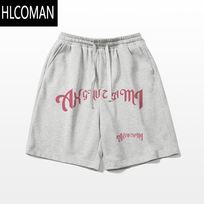 HLCOMAN美式街头宽松篮球运动短裤男款夏季潮牌字母印花抽绳休闲五分裤子