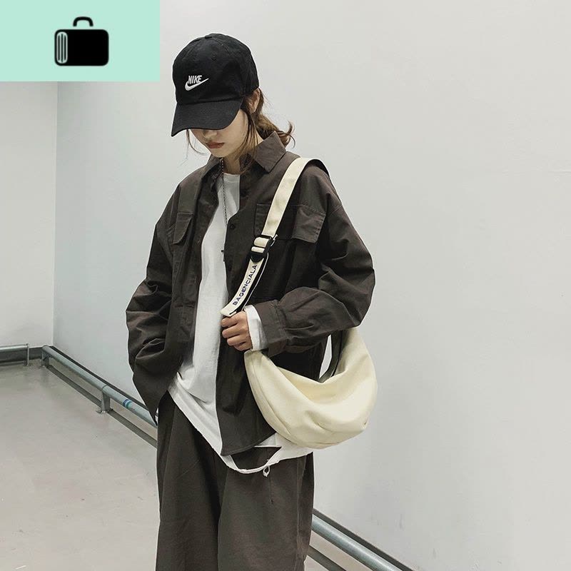 斜挎包女帆布包ins风饺子包日系休闲潮宽肩带单肩挎包简约慵懒风NEW LAKE女斜挎包图片