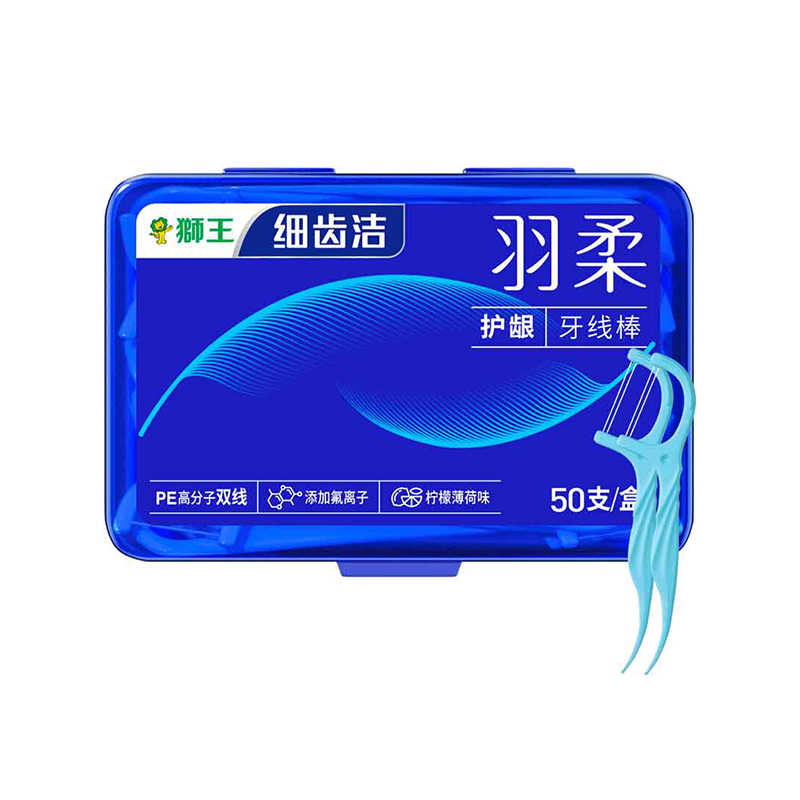 狮王细齿洁羽柔护龈双线牙线棒家庭装高分子牙签含氟防蛀清新柠檬高清大图