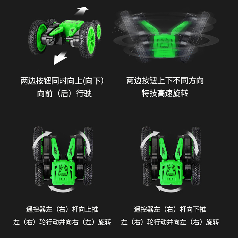 儿童遥控汽车玩具越野车充电动翻斗翻滚车特技车男孩玩具车1-6岁 抖音特技车[蓝] 三组电池