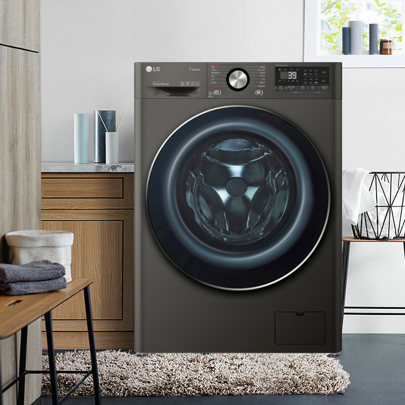 LG FG13BV4 13KG大容量纤薄机身洗衣机 健康蒸汽洗人工智能变频全自动滚筒洗衣机变频直驱 耀岩黑