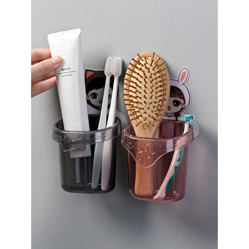 免打孔壁收纳筒收纳盒放牙刷的架子 家用牙刷架牙具收纳架高清大图
