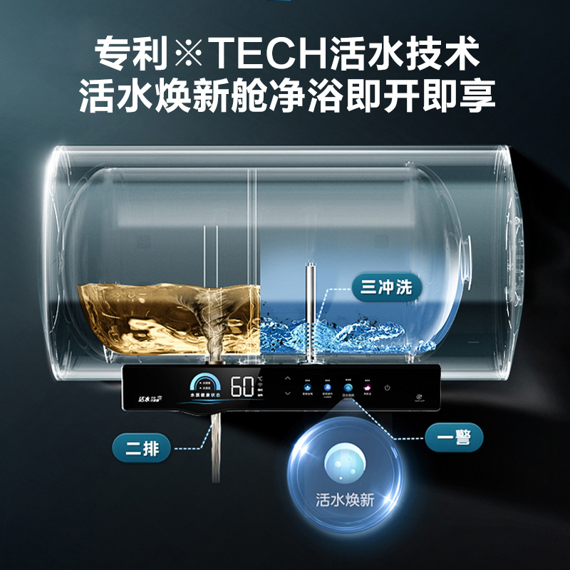 美的(Midea)TECH活水系列电热水器家用健康杀菌60升10重过滤终身免换镁棒一级变频F6025-RW7A(HE)