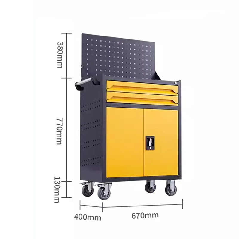 迅迈 活力黄 二抽工具车+挂板 汽修五金零件工具车小推车 40*67*128cm 单位 ;台高清大图