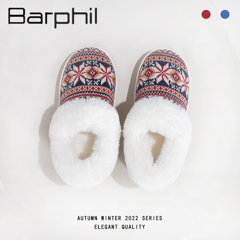 Barphil毛毛拖鞋冬季新款室内家居加绒加厚保暖全包脚防滑厚底拖鞋