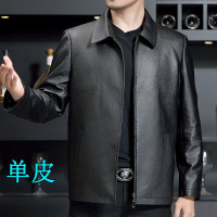举翼王子海宁真皮皮衣男士头层牛皮鹿皮纹中年翻领羽绒内胆夹克外套爸爸装