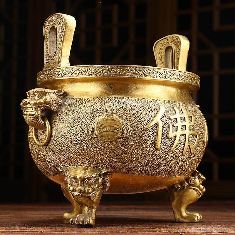 美帮汇佛字炉铜香炉炉供佛香插家用室内观音供奉佛像烧香炉大号三足高清大图