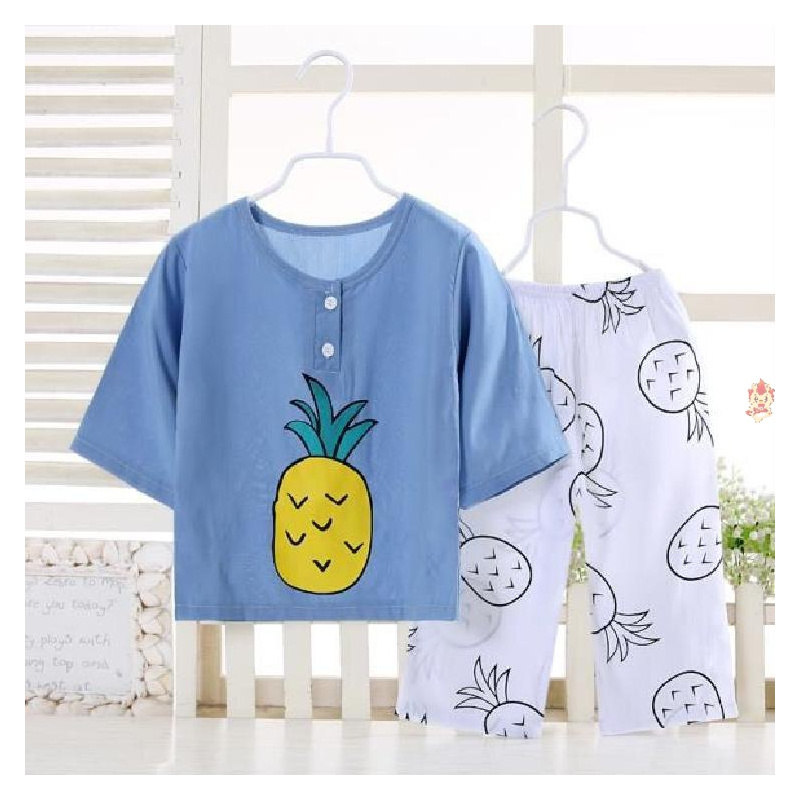 夏季宝宝绵绸睡衣男女童棉绸套装婴幼儿衣服中大童小孩家居服薄款