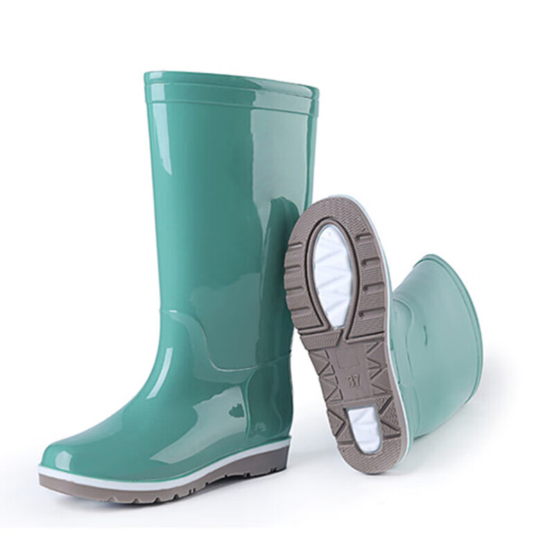 猎邺 女士高筒雨鞋 防水防滑耐油耐酸碱水鞋劳保胶鞋透气内里 绿色 40高清大图