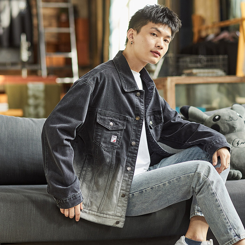 9元]唐狮牛仔外套男牛仔衣外套男士牛仔外套渐变宽松牛仔外套男