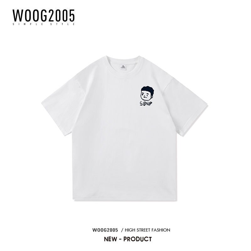 WOOG2005短袖T恤男潮流宽松百搭ins学生夏季内搭纯棉体恤情侣衣服
