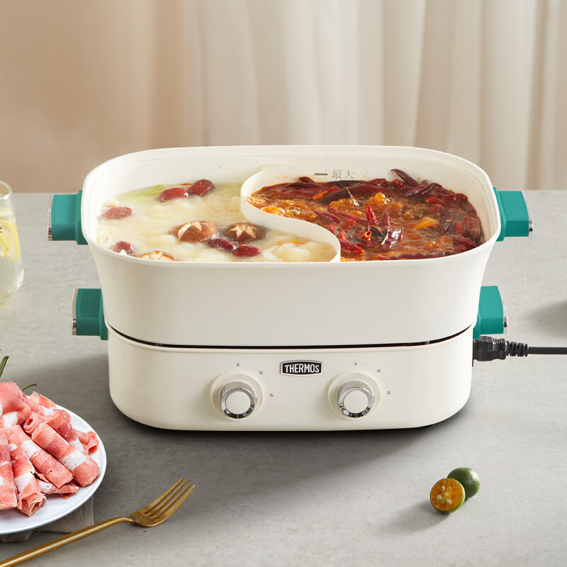 膳魔师 THERMOS家用电煮锅分体式多功能锅双控电热锅双味鸳鸯锅 6.5L EHA-4351A-G高清大图