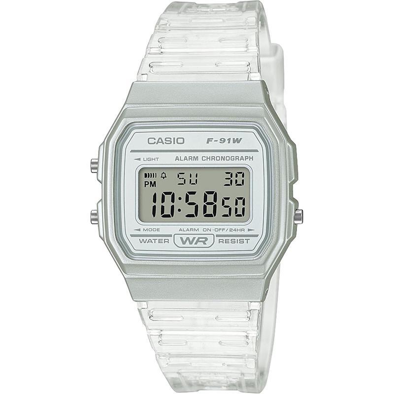 卡西欧casio 时尚复古小方块男表透明表带学生电子手表F-91WS-7OS