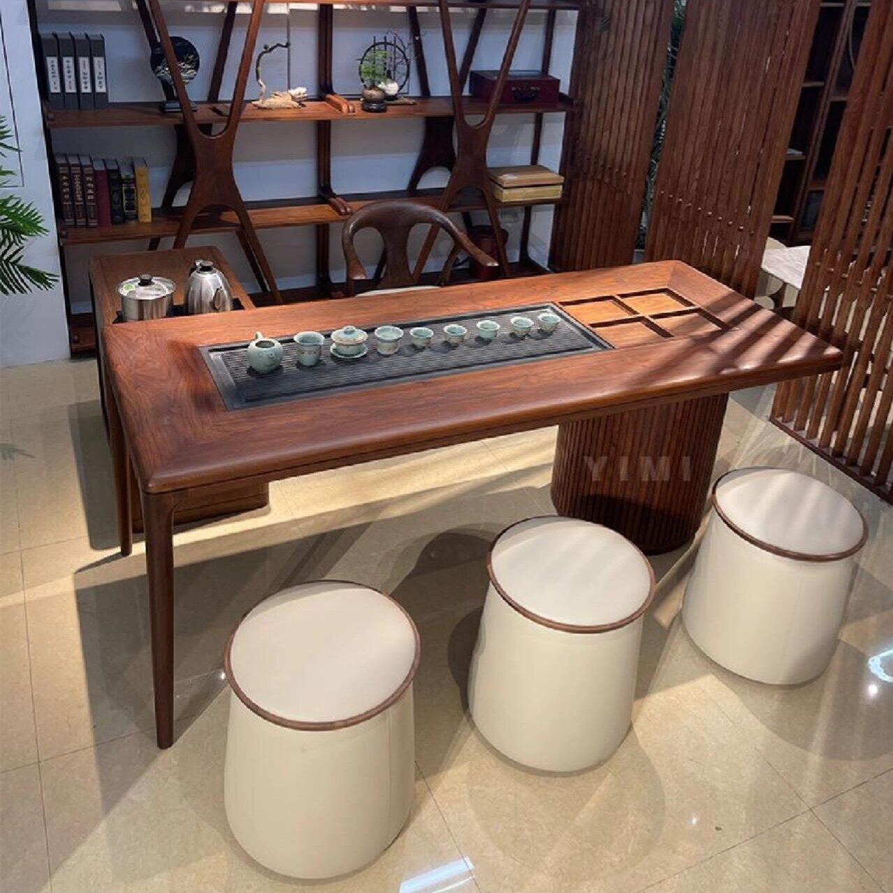 新中式茶桌椅大板现代简约别墅高档餐桌北欧黑胡桃木全实木泡茶台