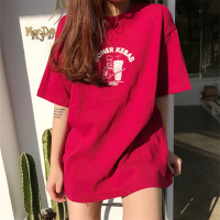 2018新款女小衫女装春装韩国上衣宽松圆领短袖T恤女打底衫潮红色均码