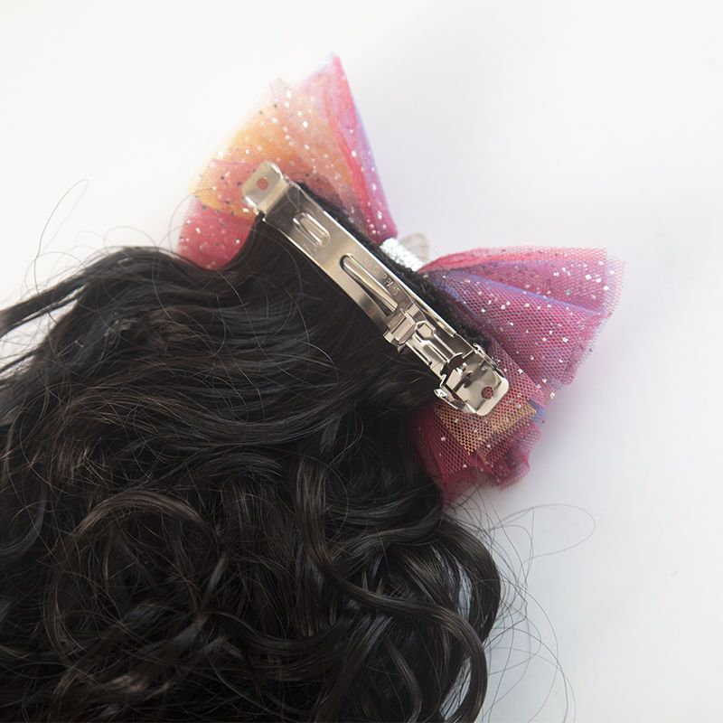 韩版公主蝴蝶结儿童假发女童发饰新款造型可爱超自然长卷发金色飘腿