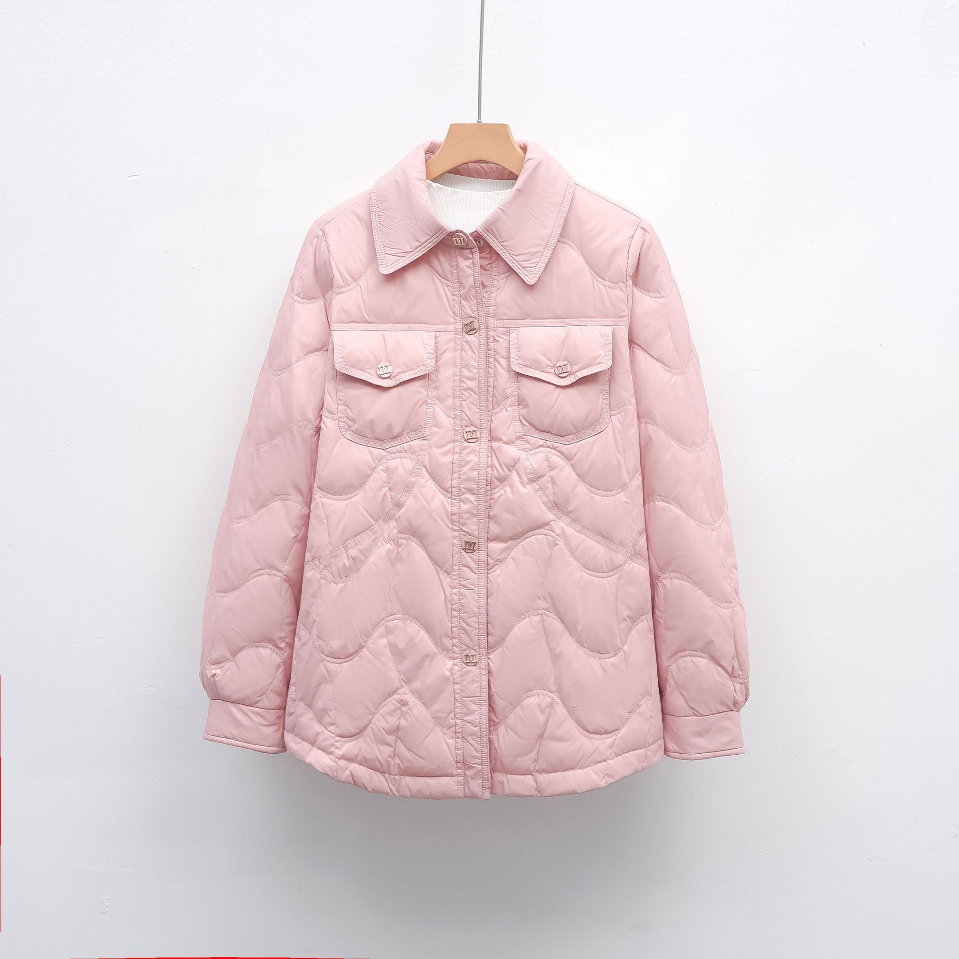 羽绒服新国标90绒衬衫式羽绒服女士秋冬时尚新款外套显瘦 粉色 S