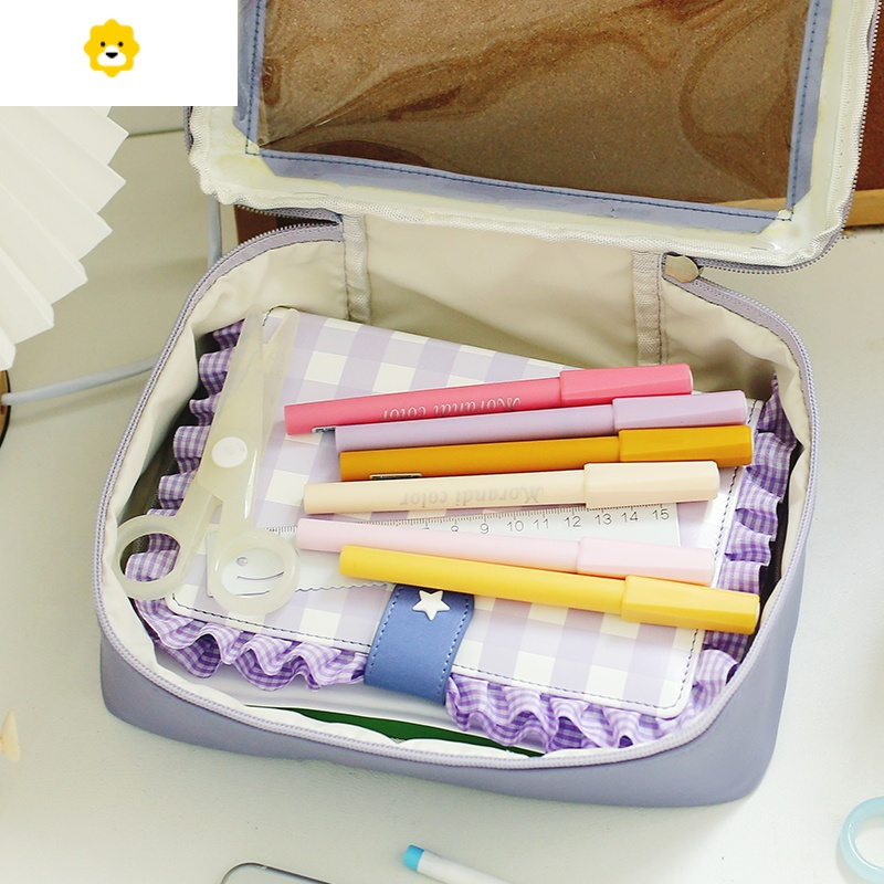 喻娄三年二班简约透明笔袋大容量文具盒初中女孩is日系少女心铅笔盒