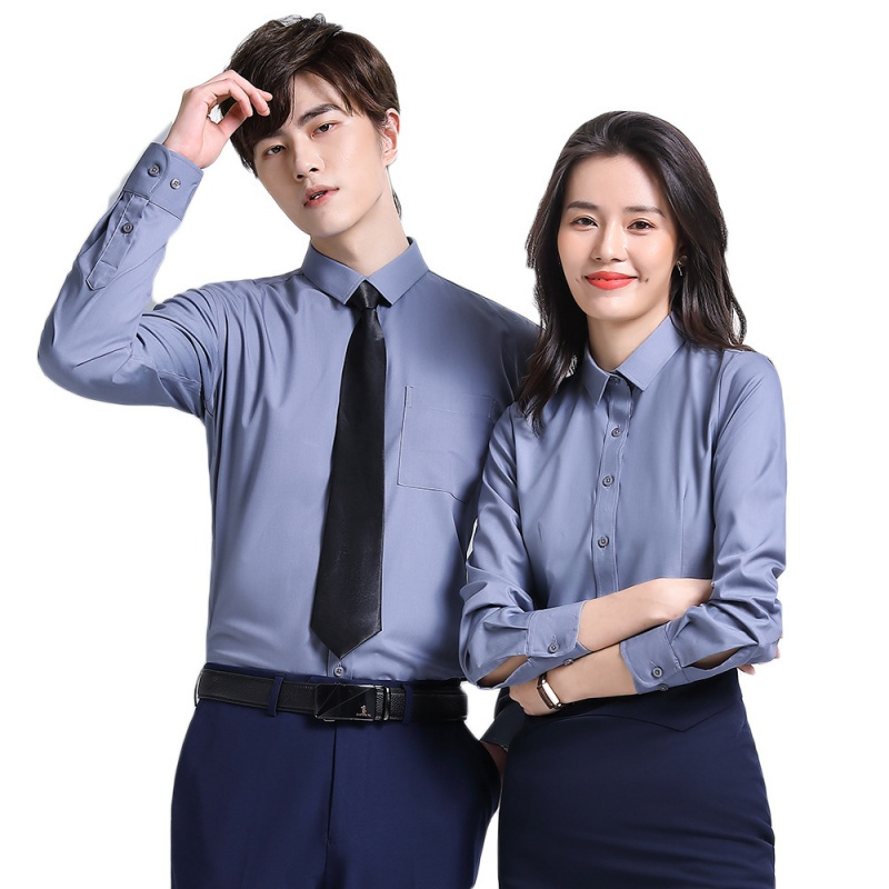 女先生男女同款衬衫 纯色白色衬衫西裤套装男女正装面试修身潮流大学