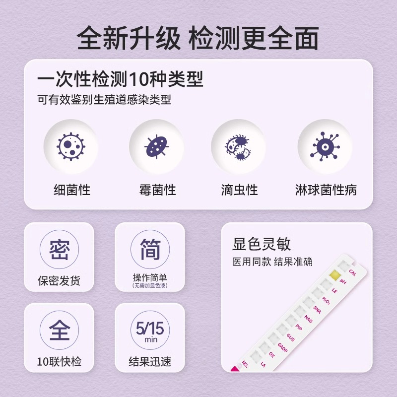 利特十联阴道炎检测自检妇科炎症自测卡白带滴虫细霉菌性测试纸高清大图