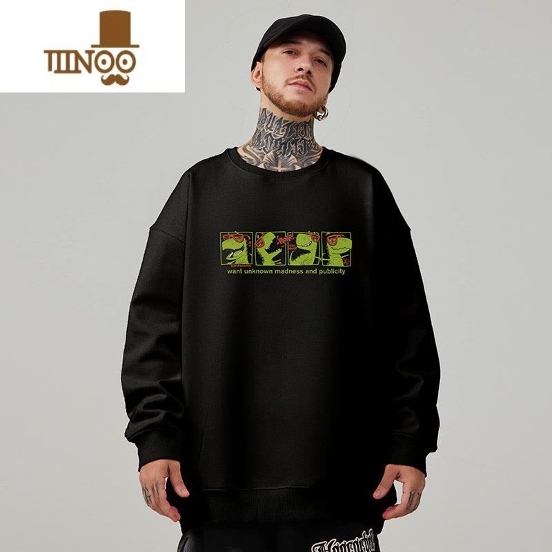 YANXUoversize港风圆领卫衣胖子男生潮牌潮男大码男装冬款加绒无帽图片