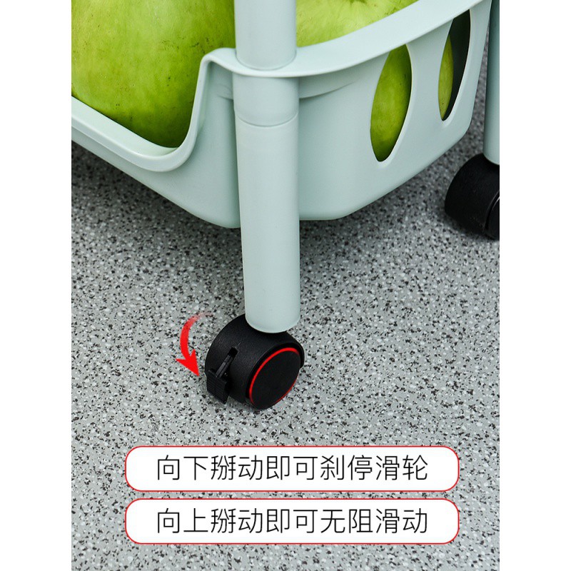 多层厨房置物架落地家用蔬菜水果收纳筐菜篮子塑料整理储物带轮子收纳层架 三维工匠高清大图