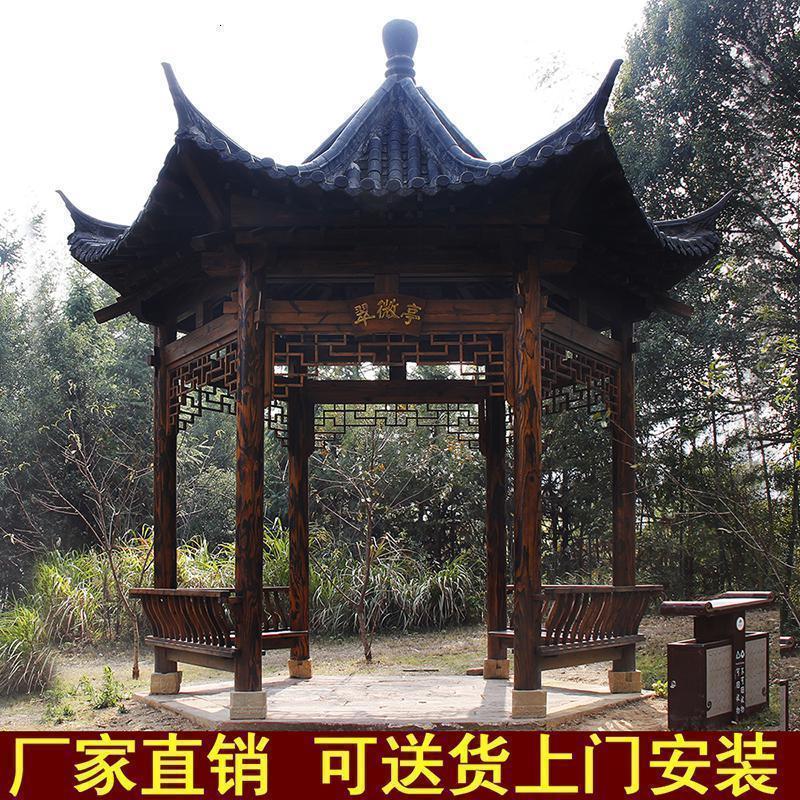 森美人凉亭户外别墅庭院四角六角古建实木碳化防腐木屋花园仿古中式亭子高清大图