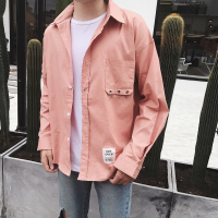 男式上衣2018春款三色入铁环装饰百搭时尚时尚宽松韩版衬衫男