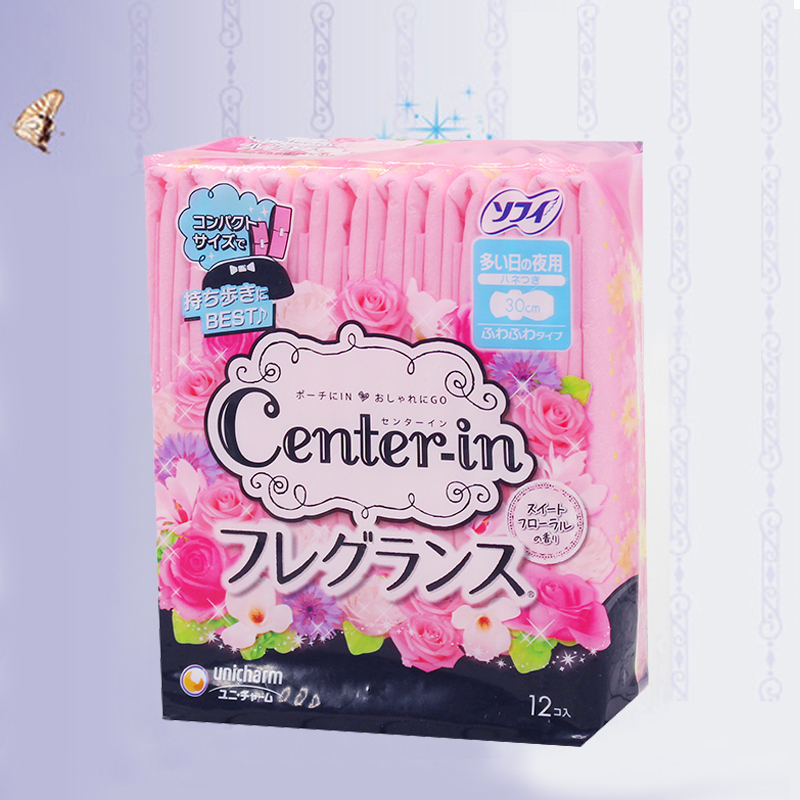 unicharm 尤妮佳 CENTER-IN花香型量多夜用护翼卫生巾 300mm*12片装