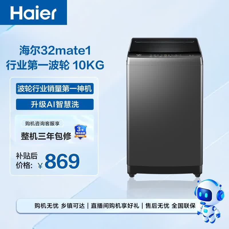 海尔(Haier)全自动波轮洗衣机10公斤大容量 直驱变频 6键自编程 国家补贴 家用租房 EB100B32Mate1图片