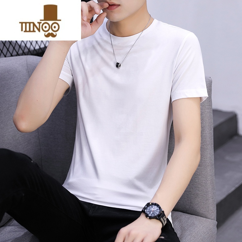YANXU男士t恤短袖v领修身潮流打底衫体桖夏季半袖男装纯色衣服长袖高清大图